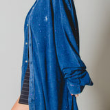 178-  Camicia VINTAGE  oversize in maglia  XXL  circa 600 strass cangianti viola blu