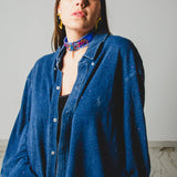178-  Camicia VINTAGE  oversize in maglia  XXL  circa 600 strass cangianti viola blu