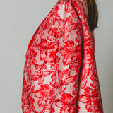 17 - NORA - Giacca Oversize Donna tessuto broccato a fiori rossi