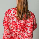 17 - NORA - Giacca Oversize Donna tessuto broccato a fiori rossi