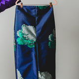 17 - ALMA Skirt – Gonna couture sartoriale in jaquard blu a fiori verdi TG 2 40/42