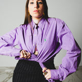 180 - Camicia Vintage maschile lillaTg oversize L con circa 500 strass bianchi
