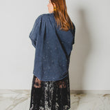 185 Camicia Valentino jeans grigio tg 58 con pittura di fiori e strass argento