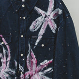 185 Camicia Valentino jeans grigio tg 58 con pittura di fiori e strass argento