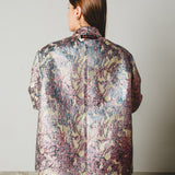 FUCHSIA JACQUARD BOMBER STYLE JACKET - REVERSIBLE IN BLACK VELVET FABRIC - CONTRASTING POCKETS