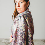 FUCHSIA JACQUARD BOMBER STYLE JACKET - REVERSIBLE IN BLACK VELVET FABRIC - CONTRASTING POCKETS