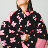 Kimono GUSTAVO sartoriale lungo in organza di seta , nero e rosa