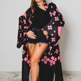 Kimono GUSTAVO sartoriale lungo in organza di seta , nero e rosa