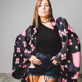 Kimono GUSTAVO sartoriale lungo in organza di seta , nero e rosa