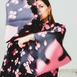 Kimono GUSTAVO sartoriale lungo in organza di seta , nero e rosa