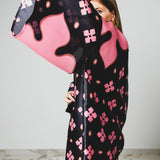 Kimono GUSTAVO sartoriale lungo in organza di seta , nero e rosa