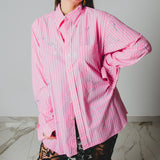 192 Camicia RL rosa a righe in cotone  leggero con macchie di strass argento TG XL