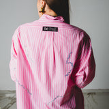 192 Camicia RL rosa a righe in cotone  leggero con macchie di strass argento TG XL