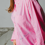 192 Camicia RL rosa a righe in cotone  leggero con macchie di strass argento TG XL