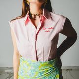 197 Camicia La Dolce Vita – Camicia rosa senza maniche con ricamo a mano