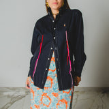 198 Camicia RL blu navy con ricami a mano e fili a vista tg S