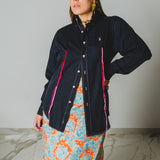 198 Camicia RL blu navy con ricami a mano e fili a vista tg S
