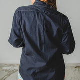 198 Camicia RL blu navy con ricami a mano e fili a vista tg S
