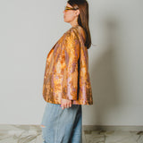 FUCHSIA JACQUARD BOMBER STYLE JACKET - REVERSIBLE IN BLACK VELVET FABRIC - CONTRASTING POCKETS