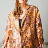 FUCHSIA JACQUARD BOMBER STYLE JACKET - REVERSIBLE IN BLACK VELVET FABRIC - CONTRASTING POCKETS