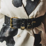 1 - Cintura Vintage Alta in Vera Pelle con Fibbie Oro – Modello Multi-Fibbia - 91 cm