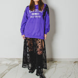 3 - Felpa Hoodie Vintage Upcycling Viola con Pizzo Nero e Strass – Pezzo Unico 2XL (Copia)