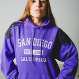 3 - Felpa Hoodie Vintage Upcycling Viola con Pizzo Nero e Strass – Pezzo Unico 2XL (Copia)