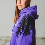 3 - Felpa Hoodie Vintage Upcycling Viola con Pizzo Nero e Strass – Pezzo Unico 2XL (Copia)