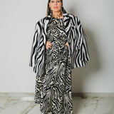 FUCHSIA JACQUARD BOMBER STYLE JACKET - REVERSIBLE IN BLACK VELVET FABRIC - CONTRASTING POCKETS