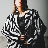 FUCHSIA JACQUARD BOMBER STYLE JACKET - REVERSIBLE IN BLACK VELVET FABRIC - CONTRASTING POCKETS