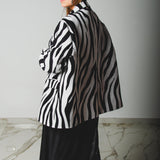 FUCHSIA JACQUARD BOMBER STYLE JACKET - REVERSIBLE IN BLACK VELVET FABRIC - CONTRASTING POCKETS