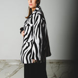 FUCHSIA JACQUARD BOMBER STYLE JACKET - REVERSIBLE IN BLACK VELVET FABRIC - CONTRASTING POCKETS