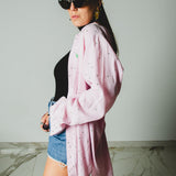 200 Camicia RL rosa in cotone  leggero con strass verdi TG XL