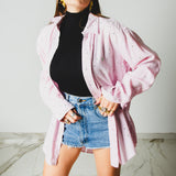 200 Camicia RL rosa in cotone  leggero con strass verdi TG XL