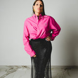 204 - Camicia vintage Ralph Lauren rosa acceso Tg Xl con 500 strass
