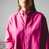 204 - Camicia vintage Ralph Lauren rosa acceso Tg Xl con 500 strass