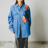 205 - Camicia vintage Valentino in denim dipinta a mano con strass – Tg 43 uomo / XL