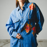205 - Camicia vintage Valentino in denim dipinta a mano con strass – Tg 43 uomo / XL