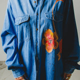 205 - Camicia vintage Valentino in denim dipinta a mano con strass – Tg 43 uomo / XL