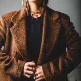 FUCHSIA JACQUARD BOMBER STYLE JACKET - REVERSIBLE IN BLACK VELVET FABRIC - CONTRASTING POCKETS