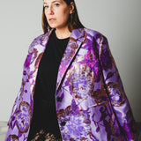 FUCHSIA JACQUARD BOMBER STYLE JACKET - REVERSIBLE IN BLACK VELVET FABRIC - CONTRASTING POCKETS