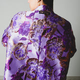 FUCHSIA JACQUARD BOMBER STYLE JACKET - REVERSIBLE IN BLACK VELVET FABRIC - CONTRASTING POCKETS