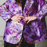 FUCHSIA JACQUARD BOMBER STYLE JACKET - REVERSIBLE IN BLACK VELVET FABRIC - CONTRASTING POCKETS