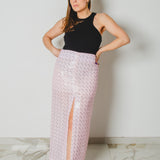 20 - ALMA Skirt – Gonna couture sartoriale in jpaillettes rosa pois neri TG 2 40/42