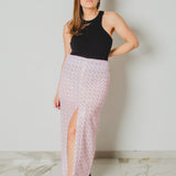 20 - ALMA Skirt – Gonna couture sartoriale in jpaillettes rosa pois neri TG 2 40/42