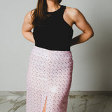 20 - ALMA Skirt – Gonna couture sartoriale in jpaillettes rosa pois neri TG 2 40/42