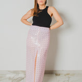 20 - ALMA Skirt – Gonna couture sartoriale in jpaillettes rosa pois neri TG 2 40/42