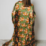 Kimono GUSTAVO sartoriale lungo in seta verde con fantasia di tigre e fiori
