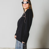 20 - Maglia oversize nera a maniche lunghe in cotone XXXL ricamata a mano PLEASE DON’T TOUCH THE EXHIBITS