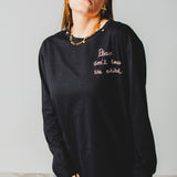 20 - Maglia oversize nera a maniche lunghe in cotone XXXL ricamata a mano PLEASE DON’T TOUCH THE EXHIBITS